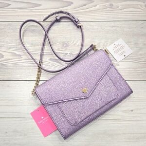 🆕NWT Kate Spade Lilac Frost Glitter Tinsel Flap Crossbody Bag / Lavender Purple
